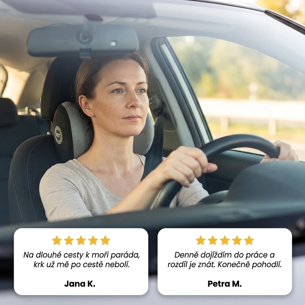 Žena řídí s krční opěrkou do auta na opěradle, recenze zákazníků
